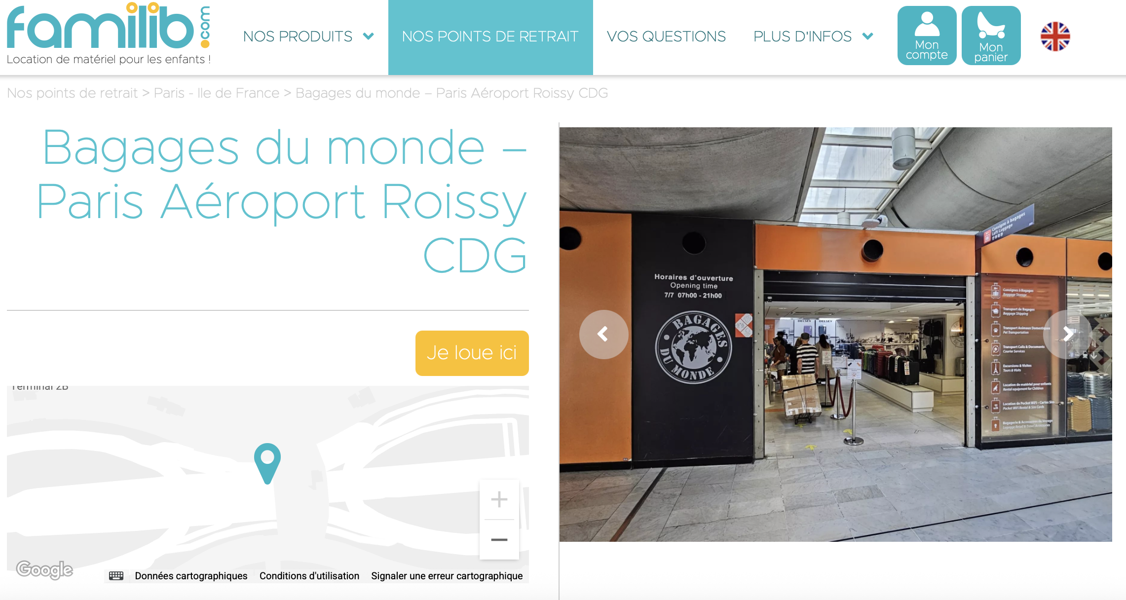 location poussette aéroport de Paris Roissy